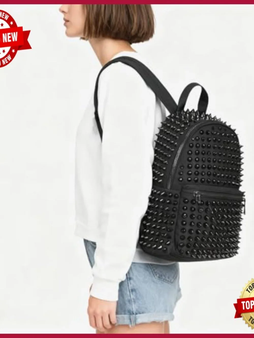 Large Studded Punk Backpack Canvas Daypack Travel Work Casual